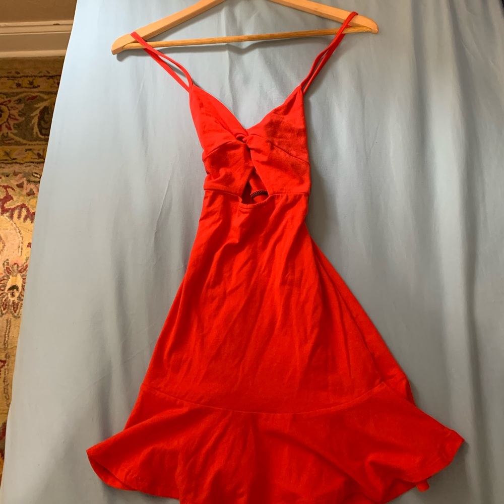 Red Cutout Minidress with Flare Hem